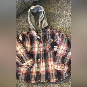 Plaid Button-Up Quilt Lined Flannel Jacket with Hood Infant 12 Months